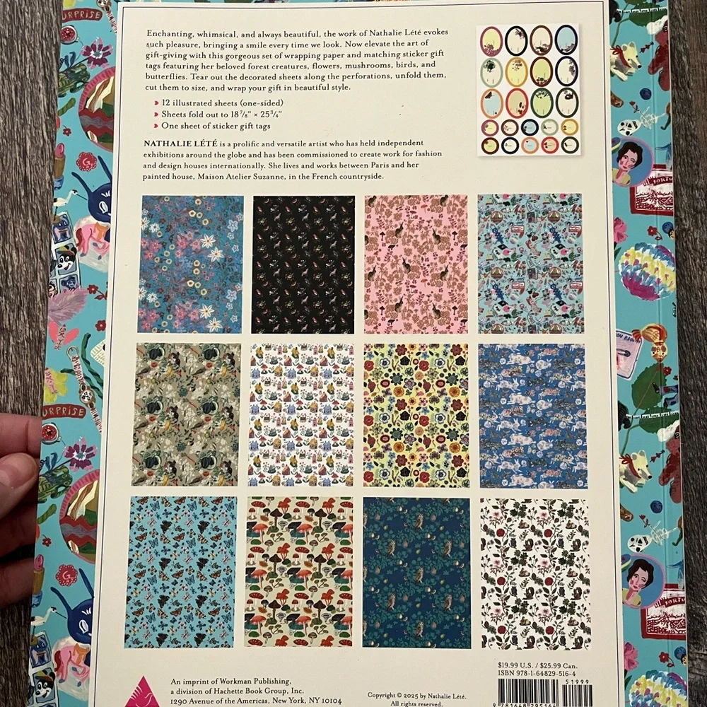 Nathalie Lété wrapping paper sheets book and matching sticker sheet. IN STOCK!